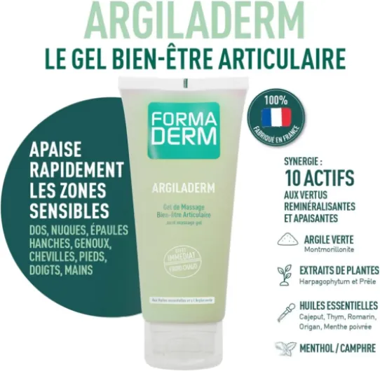 Formaderm Gel Articulations Argiladerm 100 ml - Gel Massage à l'Argile Verte, Huiles Essentielles, Extraits de Plantes, Effet Froid Chaud Immédiat 100 ml (Lot de 1)