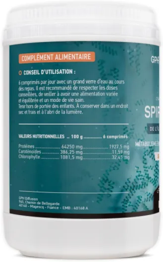 Spiruline Bio AB 500 mg -1200 comprimés - Riche en Protéines, Phycocyanine, Chlorophylle, Caroténoïde et Fer - GPH Entreprise Française 1200 unité (Lot de 1)