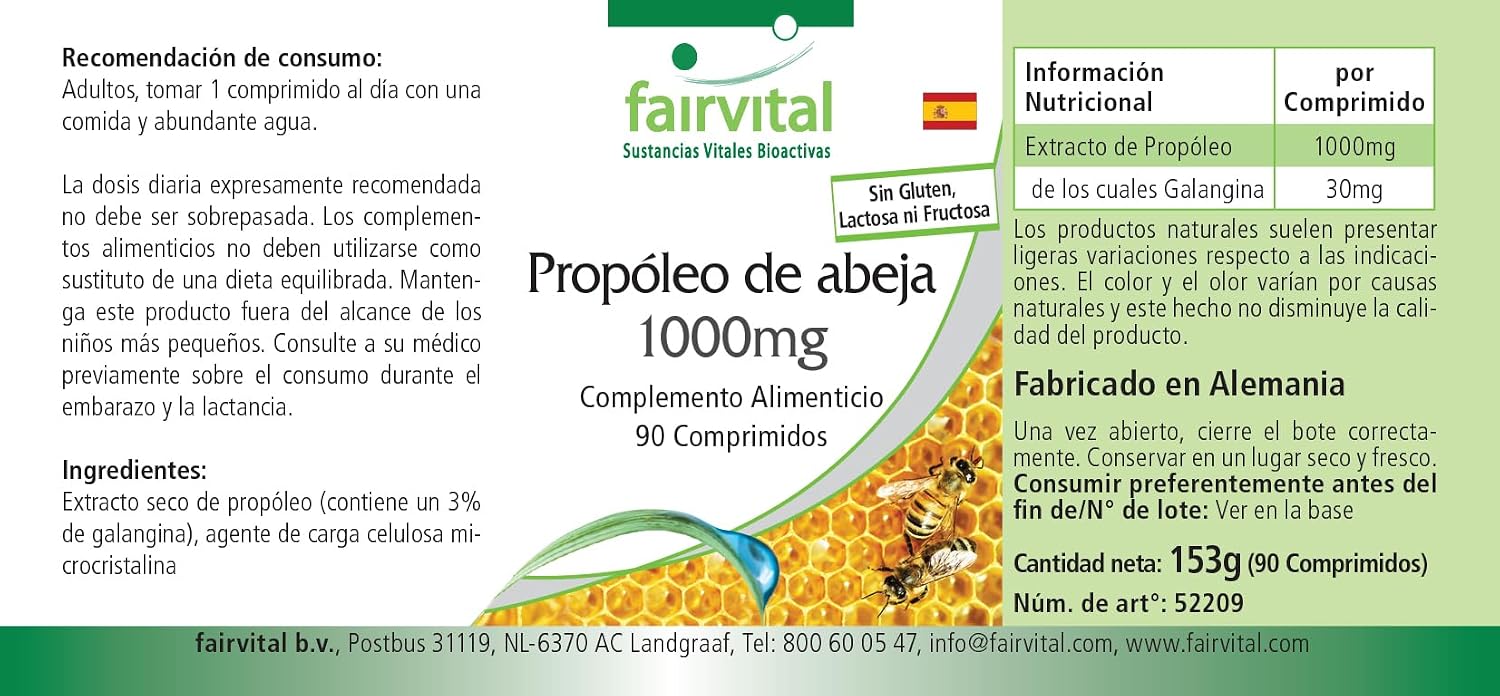 Propolis d'abeille 1000mg, extrait naturel de résine d'abeille, avec 3% de galangine, HAUTEMENT DOSÉ, 90 comprimés (Lot de 2) 90 unité (Lot de 2)