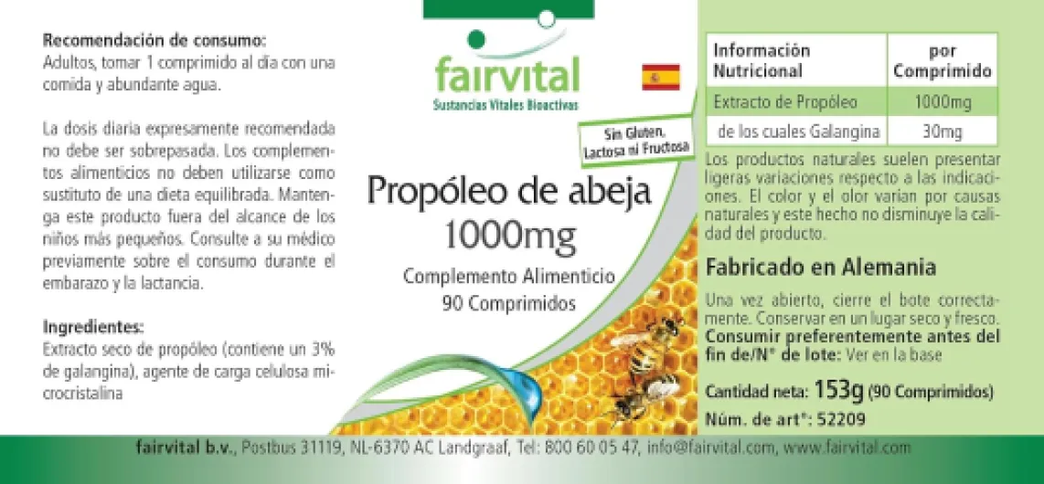 Propolis d'abeille 1000mg, extrait naturel de résine d'abeille, avec 3% de galangine, HAUTEMENT DOSÉ, 90 comprimés (Lot de 2) 90 unité (Lot de 2)