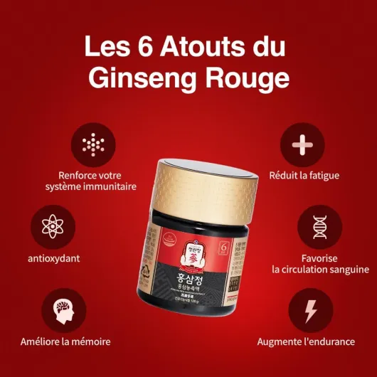 100% Coréen extrait de ginseng rouge, 120g, Booster d'énergie naturelle, Soutien immunitaire et stress éclaircissement/Sucre et caféine Gratuit