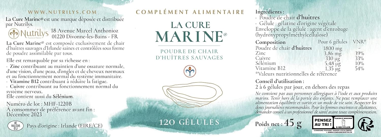 La Cure Marine® - Riche en Vitamine B12, Zinc, Cuivre et Contenant du Sélénium - 120 gélules