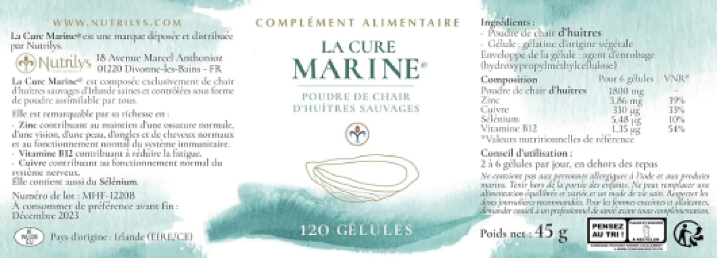La Cure Marine® - Riche en Vitamine B12, Zinc, Cuivre et Contenant du Sélénium - 120 gélules