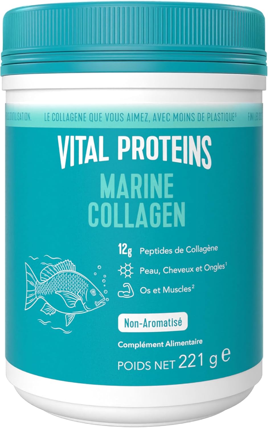 Vital Proteins Marine Collagen, Collagène Marin en poudre (Type I), Collagène hydrolysé Peau, Cheveux, Ongles, Os, Muscles, Non Aromatisé, Sans Gluten - Complément alimentaire, Boîte de 221g.