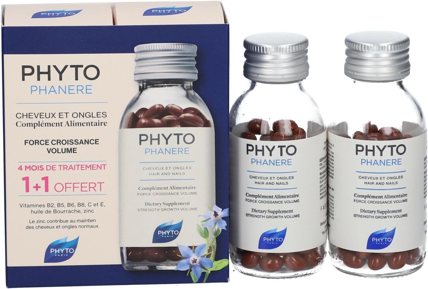 Phyto Phytophanere Complément alimentaire pour cheveux et ongles, 4 mois de traitement, 120 + 120 capsules