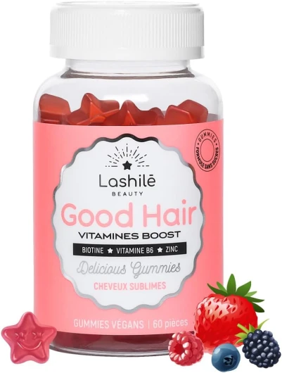 Good Hair Vitamins - Pousse Croissance & Fortification des cheveux - Compléments Alimentaires - Made in France - Biotine, Zinc, Vitamine B8, C, B6 - Cure 1 mois - 60 Gummies 1 unité (Lot de 1)