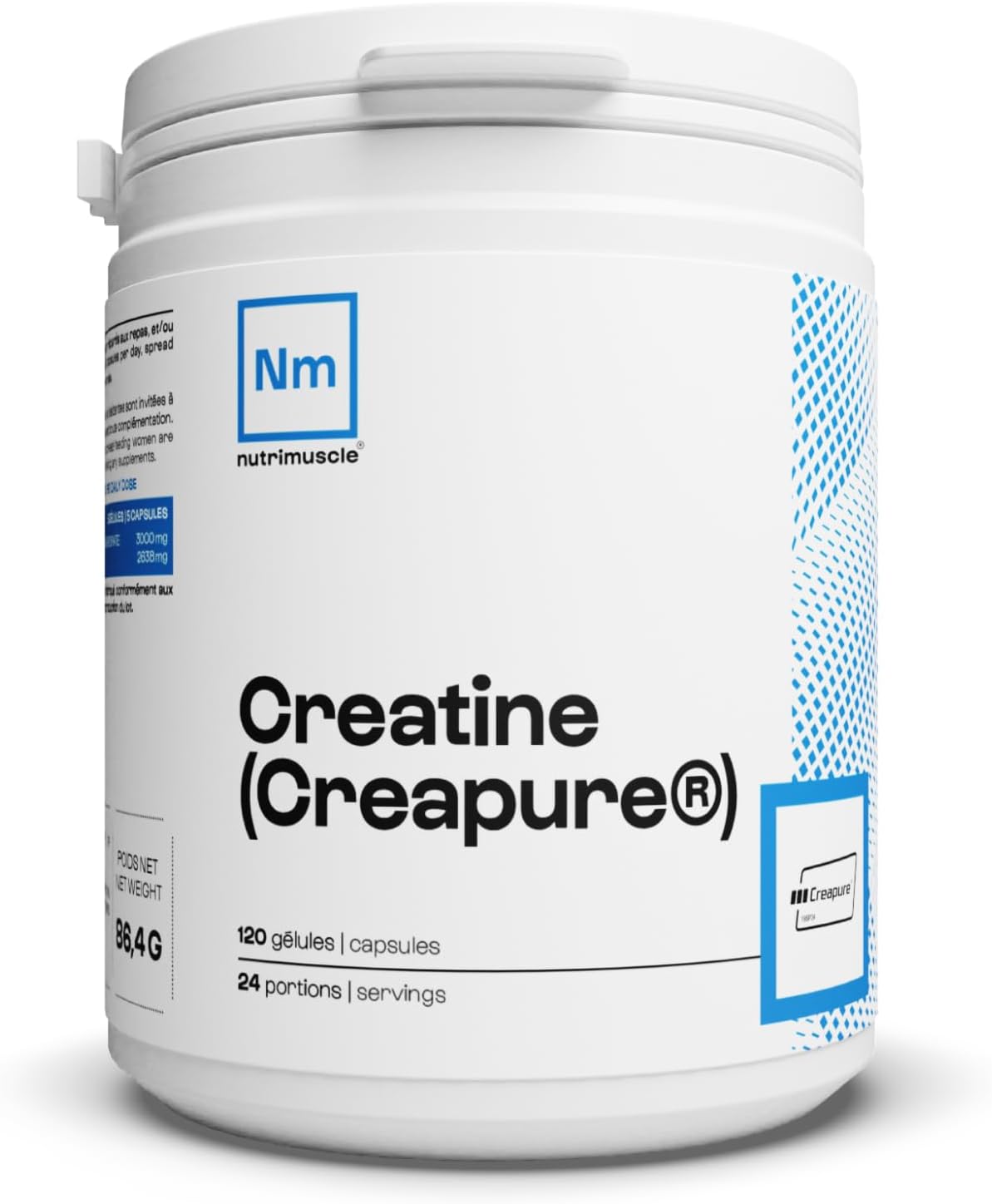 Créatine 100% Pure - Créatine monohydrate Creapure® • Prise Masse Musculaire& Force • Musculation Homme • Complément Idéal à la Whey Protéine - Nutrimuscle - 120 Gélules