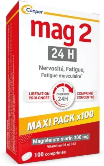 MAG 2-24H – Magnésium, vitamine B6 et B12 - Anti-nervosité et anti-fatigue - Complément alimentaire - Programme de 3,5 mois - 100 comprimés libération prolongée