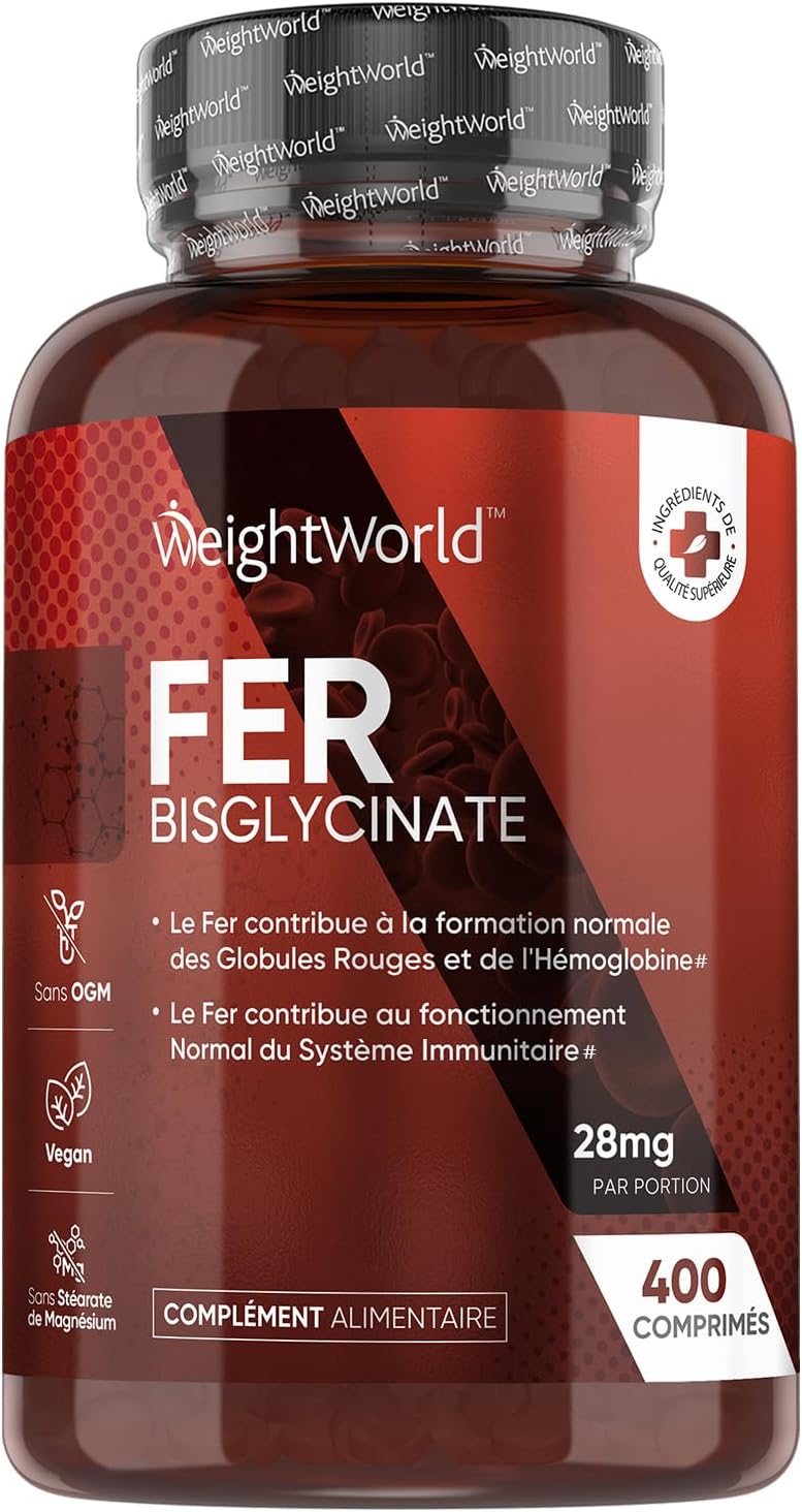Fer Bisglycinate 28mg - 400 Micro Comprimés Vegan (pour +1 An) sans Goût - le Fer Contribue à la Formation Normale des Globules Rouges et de l'Hémoglobine (EFSA)