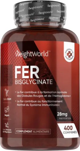 Fer Bisglycinate 28mg - 400 Micro Comprimés Vegan (pour +1 An) sans Goût - le Fer Contribue à la Formation Normale des Globules Rouges et de l'Hémoglobine (EFSA)