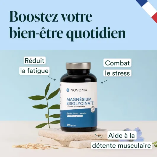 Magnésium Bisglycinate + Taurine & Vitamine B6, Haute Teneur 300mg /j, 120 gélules, Combat la Fatigue et le Stress, Mieux Absorbé que le Magnesium Marin, Fabriqué en France Sans saveur 120 unité (Lot de 1)