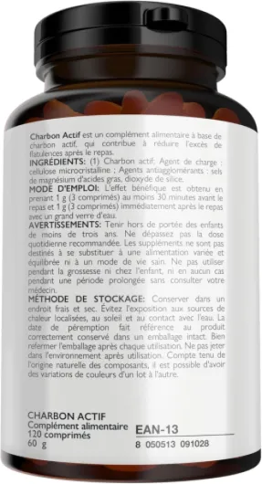 Nutracle Charbon Actif Végétal 120 comprimés de 500 mg - Complément contre les Ballonnements Abdominaux et les Gaz Intestinaux Flatulences pour Hommes et Femmes
