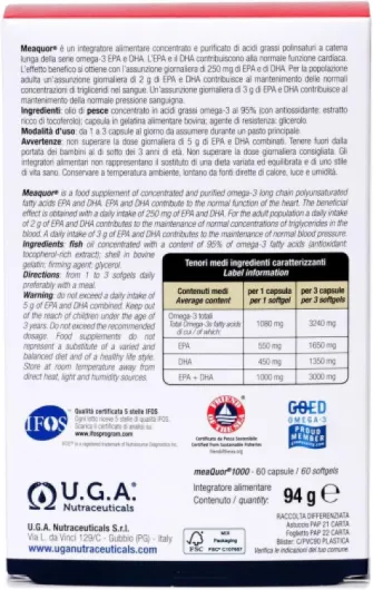 Meaquor 1000 Oméga-3 IFOS 5-Star Certificat (60 gélules) - 1000mg de dose EPA et DHA, 95% d'Oméga 3 - Sans métaux lourds, sans arrière-goût