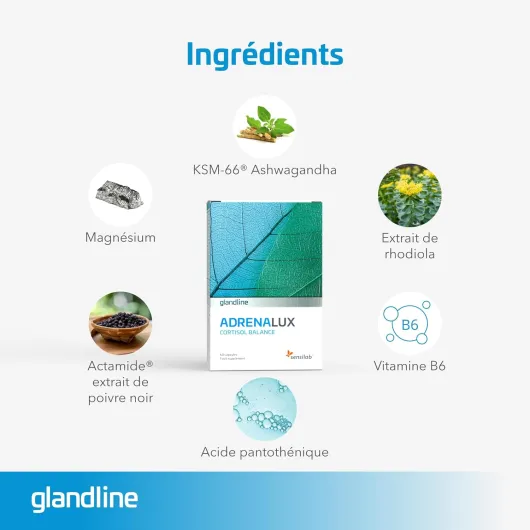 Cortisol - Ashwagandha et Rhodiola Rosea - Magnesium, Piperina et Vitamine B6 - Stress - Anxiete - 120 Gélules - Adrenalux Sensilab Adrenalux 2x