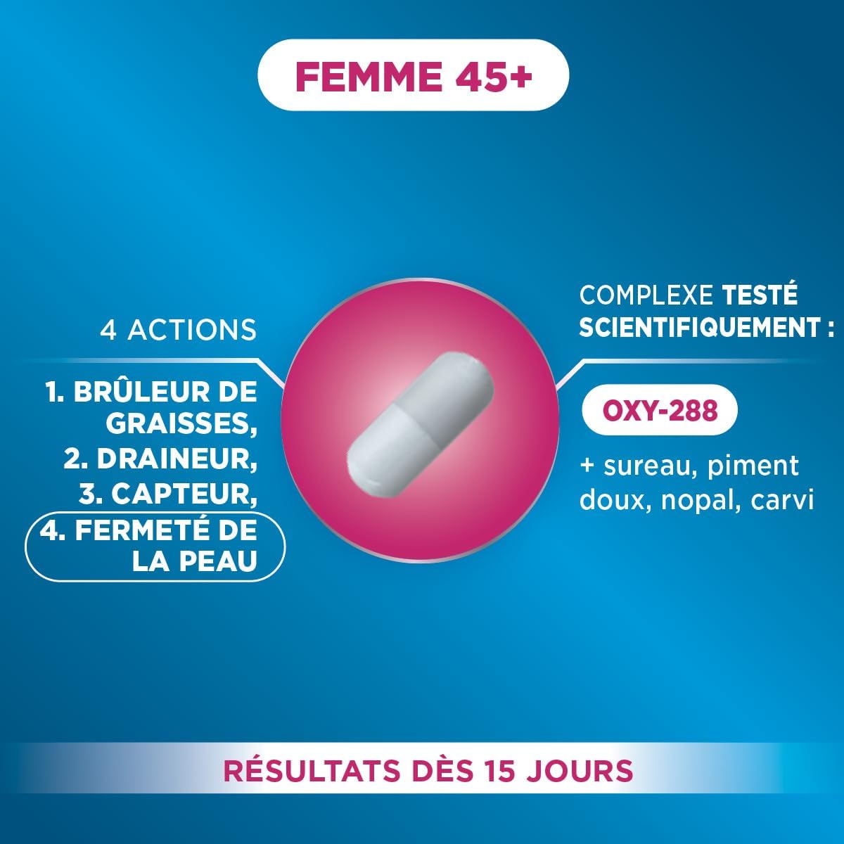 XtraSlim Chrono 45+ Perte De Poids Femme 45 ans et + - Bruleur de Graisse Puissant 15 Jours – Etude Clinique - Programme Minceur Express 15 jours - 60 gélules, 4/jour