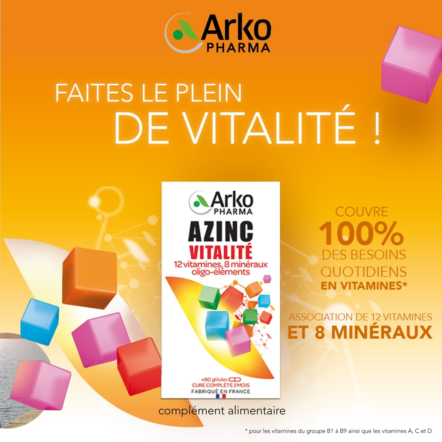 Azinc Vitalité - Réduit la fatigue due au surmenage, soutient les performances intellectuelles, dès 15 ans - 60 gélules