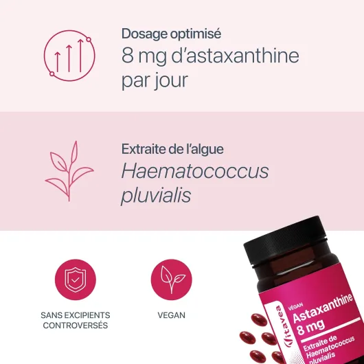 Astaxanthine - 80 mg d'Extrait de Haematococcus Pluvialis dont 8mg d'Astaxanthine – Antioxydant 100% Naturel – 60 capsules – Vegan – Fabriqué en France – Vitavea