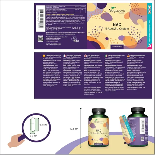 NAC N-Acetyl-Cysteine 600mg - Forme Pure : Haute Biodisponibilité - 180 Gélules - Sans Additifs - Antioxydant Puissant - VEGAN - Vegavero®