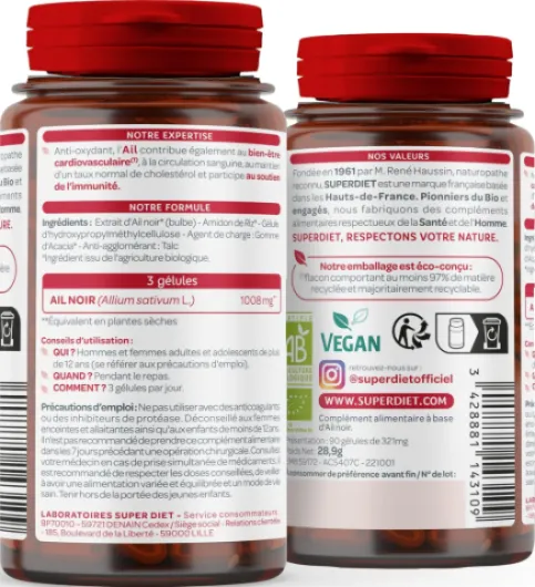 AIL NOIR BIO - Cardivasculaire – Phytothérapie – Fabrication Française – 90 gélules