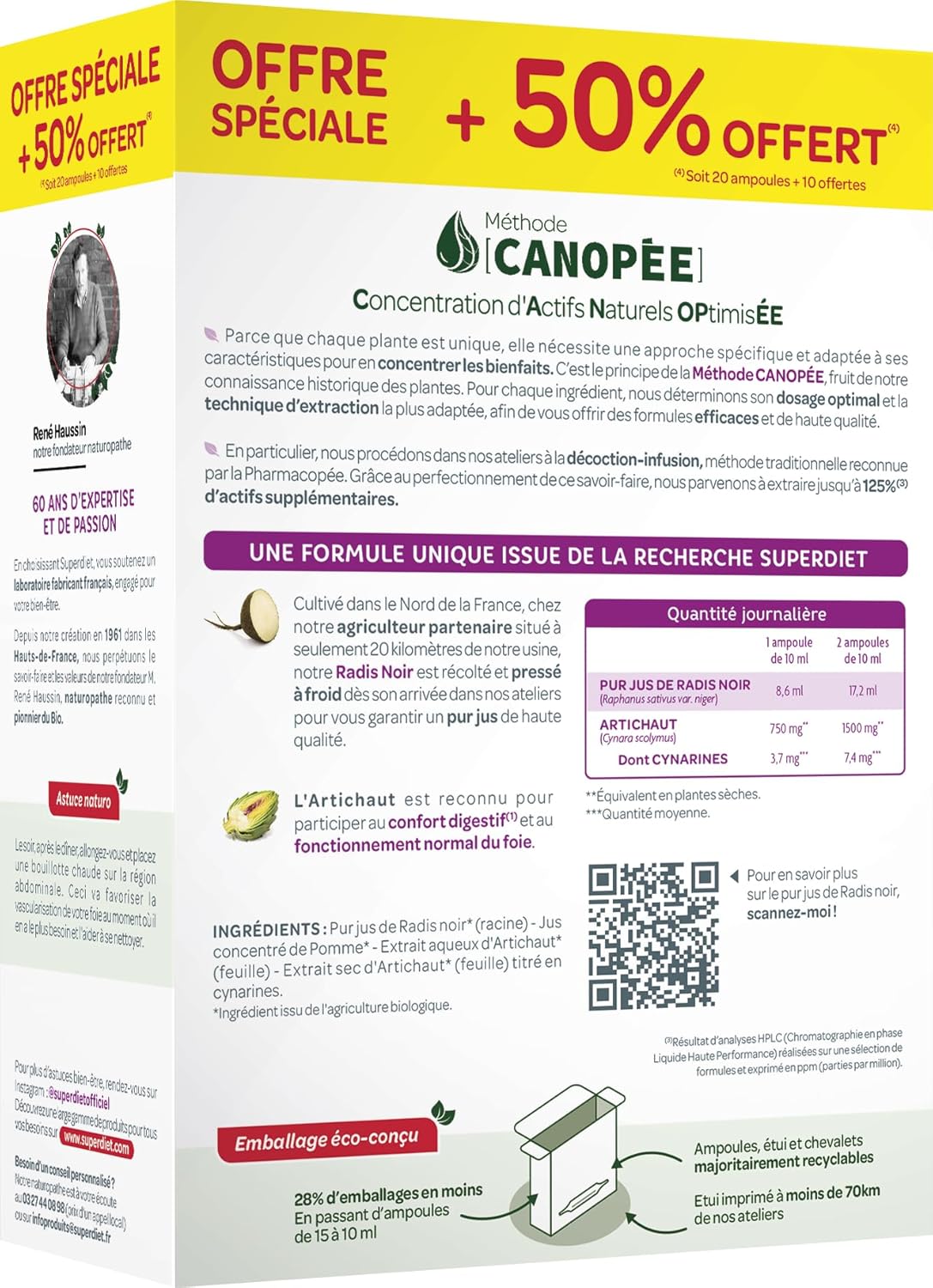 RADIS NOIR - ARTICHAUT BIO - Transit & Digestion Facile - Fabrication France - Format économique - 30 ampoules de 10ml 10 ml (Lot de 30)