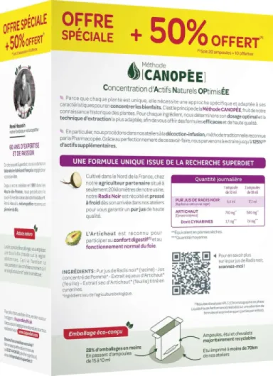 RADIS NOIR - ARTICHAUT BIO - Transit & Digestion Facile - Fabrication France - Format économique - 30 ampoules de 10ml 10 ml (Lot de 30)