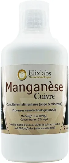 Manganese et cuivre colloïdal, 500 ml, Elixlabs Technologie Bio-Chem