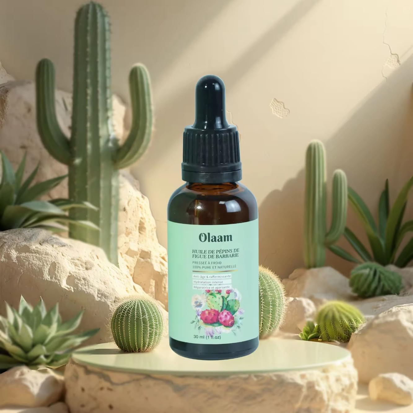 Huile de Pépins de Figue de Barbarie - Pipette - Bouteille en Verre - 100% Pure, Naturelle, Pressée à Froid - Huile de Figue de Barbarie Visage Anti-Âge et Anti Cerne Soin Visage Cheveux (30ml) 30 ml (Lot de 1)