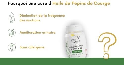 ACTION SUR LA PROSTATE - Huile de Pépin de Courge 500 Mg/Capsule pour Homme 120 Capsules - Huile certifiée Bio - Fabriqué en France