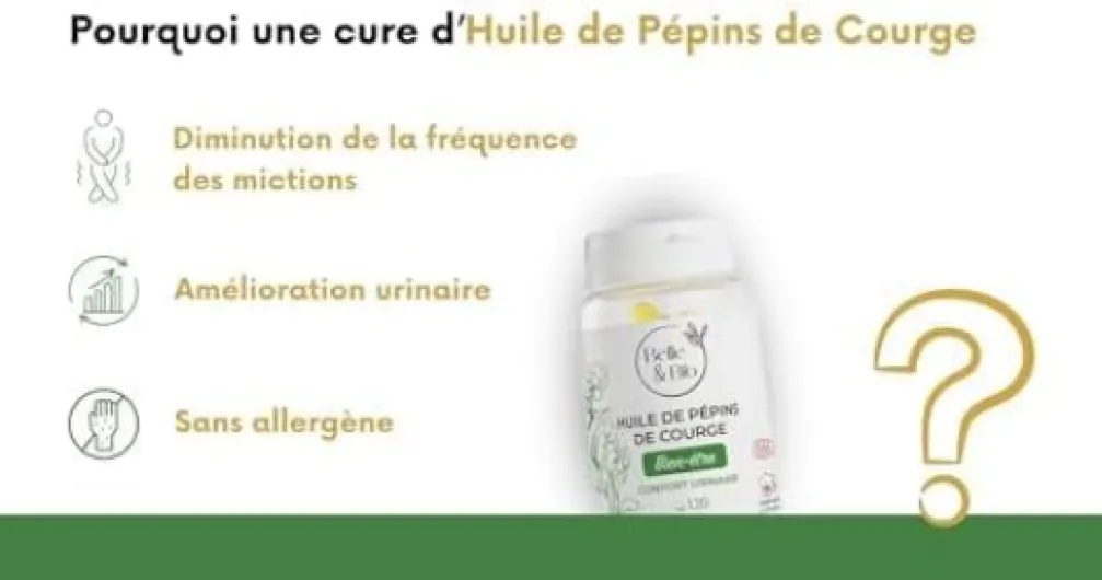 ACTION SUR LA PROSTATE - Huile de Pépin de Courge 500 Mg/Capsule pour Homme 120 Capsules - Huile certifiée Bio - Fabriqué en France