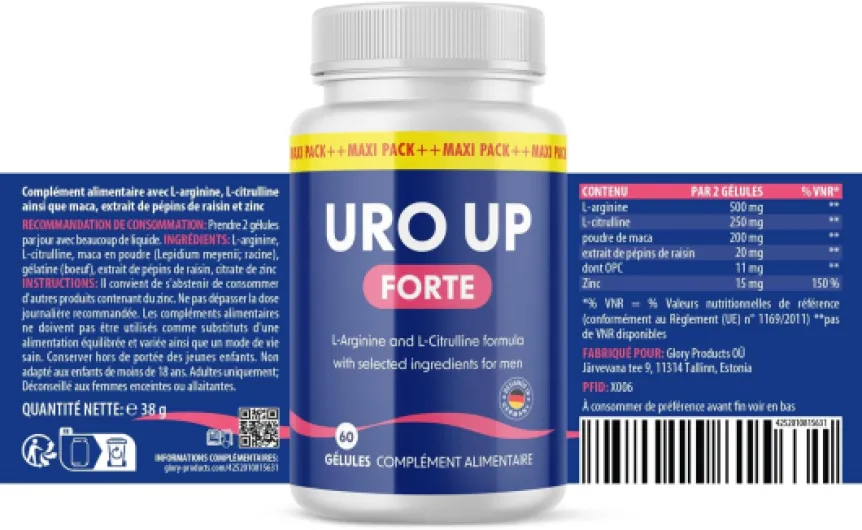 Uro Up forte Gélules - Extrait de pépins de raisin et zinc - Goût neutre - 60 gélules