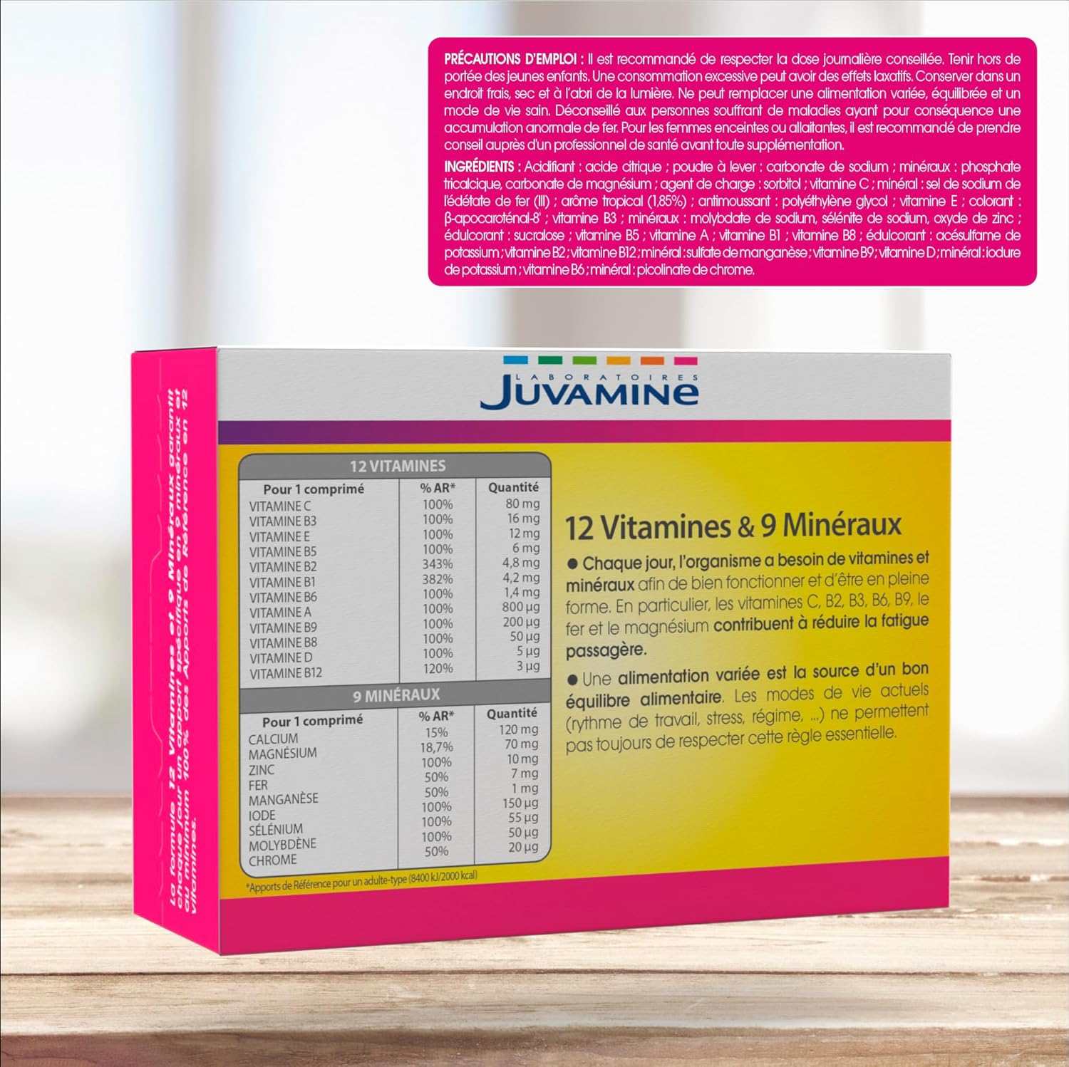 12 Vitamines & 9 Minéraux, Fatigue, Stress, Vitamines C, B2, B3, B6, B9 et Fer, Programme de 30 jours, 30 Comprimés Effervescents, Arôme tropical, Fabriqué en France 30 unité (Lot de 1)
