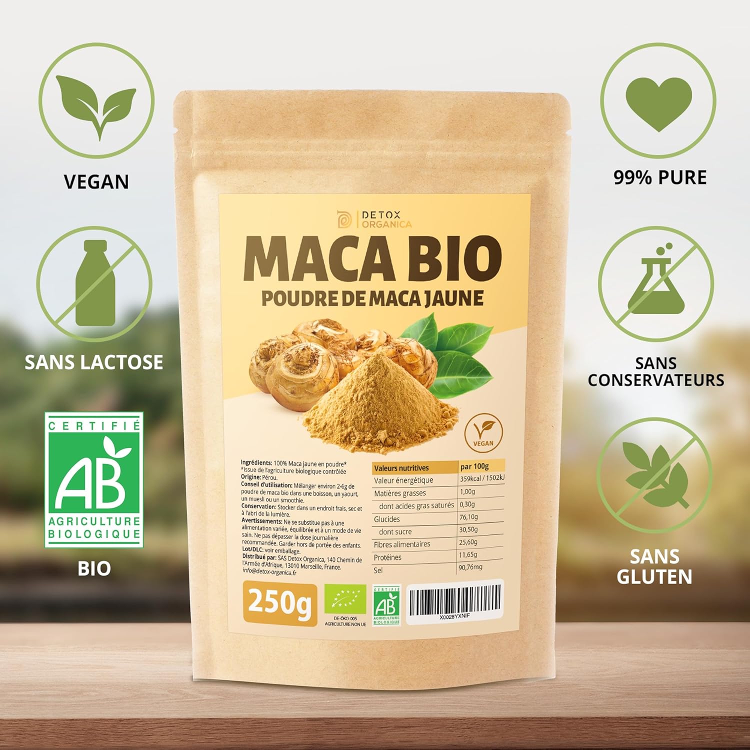 Maca Bio - 250g Poudre de Maca Jaune Bio - 100% Nature et Vegan - Racine du Pérou riche en Vitamines et Minéraux - Fertilité et Boost d'Energie - Qualité Premium 250 g (Lot de 1)