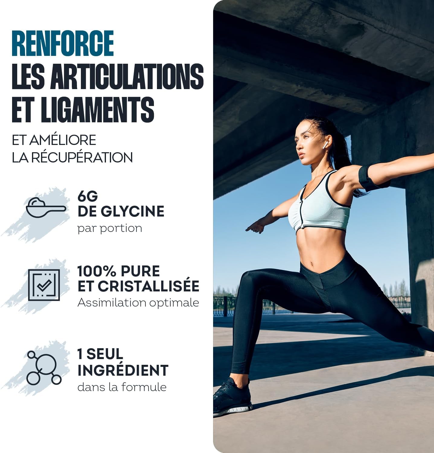 Glycine Cristallisée pure - Récupération, Sommeil Réparateur et Collagène - Système Nerveux et Articulations - Complément Alimentaire - 182 g - Fabriqué en France