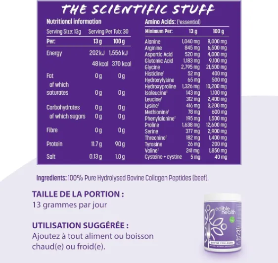 Collagène Hydrolysé 400g, Types 1 & 3 Peptides avec 18 Acides Aminés pour Peau Cheveux Ongles Os Articulations, Paleo Keto Casher Halal 400g Pot