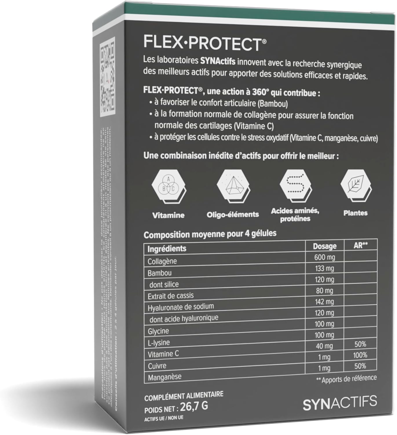 Synactifs Lot de 2 FlexProtect - Complément Alimentaire Articulations - Collagène, Acide hyaluronique, Bambou, Cuivre - 120 gélules - 1 à 2 mois de prise - Fabriqué en France