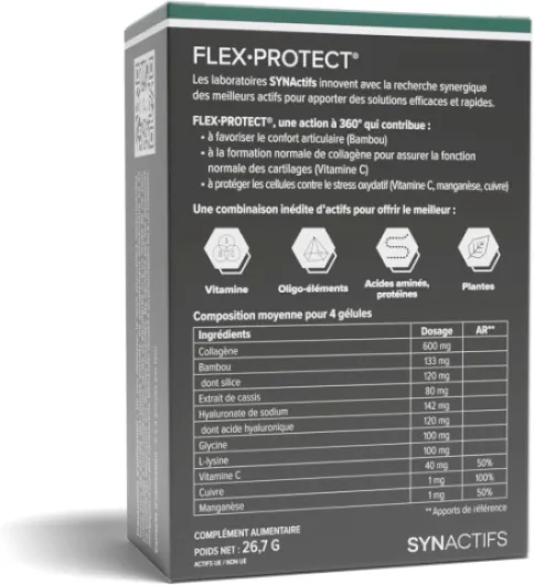 Synactifs Lot de 2 FlexProtect - Complément Alimentaire Articulations - Collagène, Acide hyaluronique, Bambou, Cuivre - 120 gélules - 1 à 2 mois de prise - Fabriqué en France
