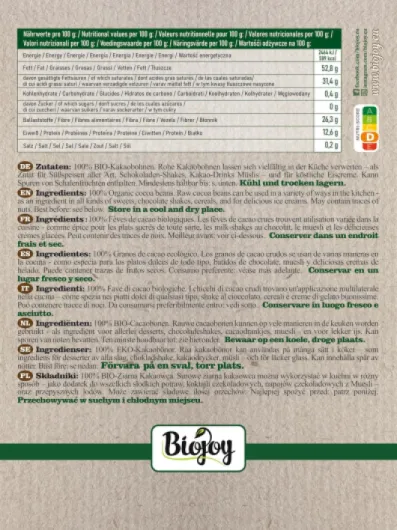 Fèves de Cacao crues BIO (500 g), entières et non-torréfiées (Theobroma cacao) 500 g (Lot de 1)