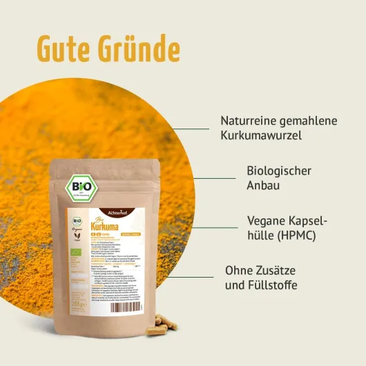Capsules de curcuma bio en recharge - 400 pièces - 4800mg de curcuma par dose journalière - racine de curcuma fraîchement moulue de qualité bio - enveloppe de gélule végétalienne - vom Achterhof 400 unité (Lot de 1)