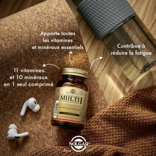 Multi I - Multivitamine Complète - Réduction de la Fatigue - Fer, Magnésium, Vitamines, Zinc, Minéraux - Vitalité et Energie - Complément Alimentaire - Flacon de 30 comprimés