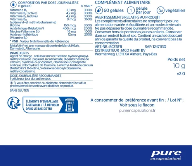 B-Complex - Association de 8 Vitamines B Hautement Assimilables - Contribue à Un Métabolisme Énergétique Normal - 60 Gélules Véganes