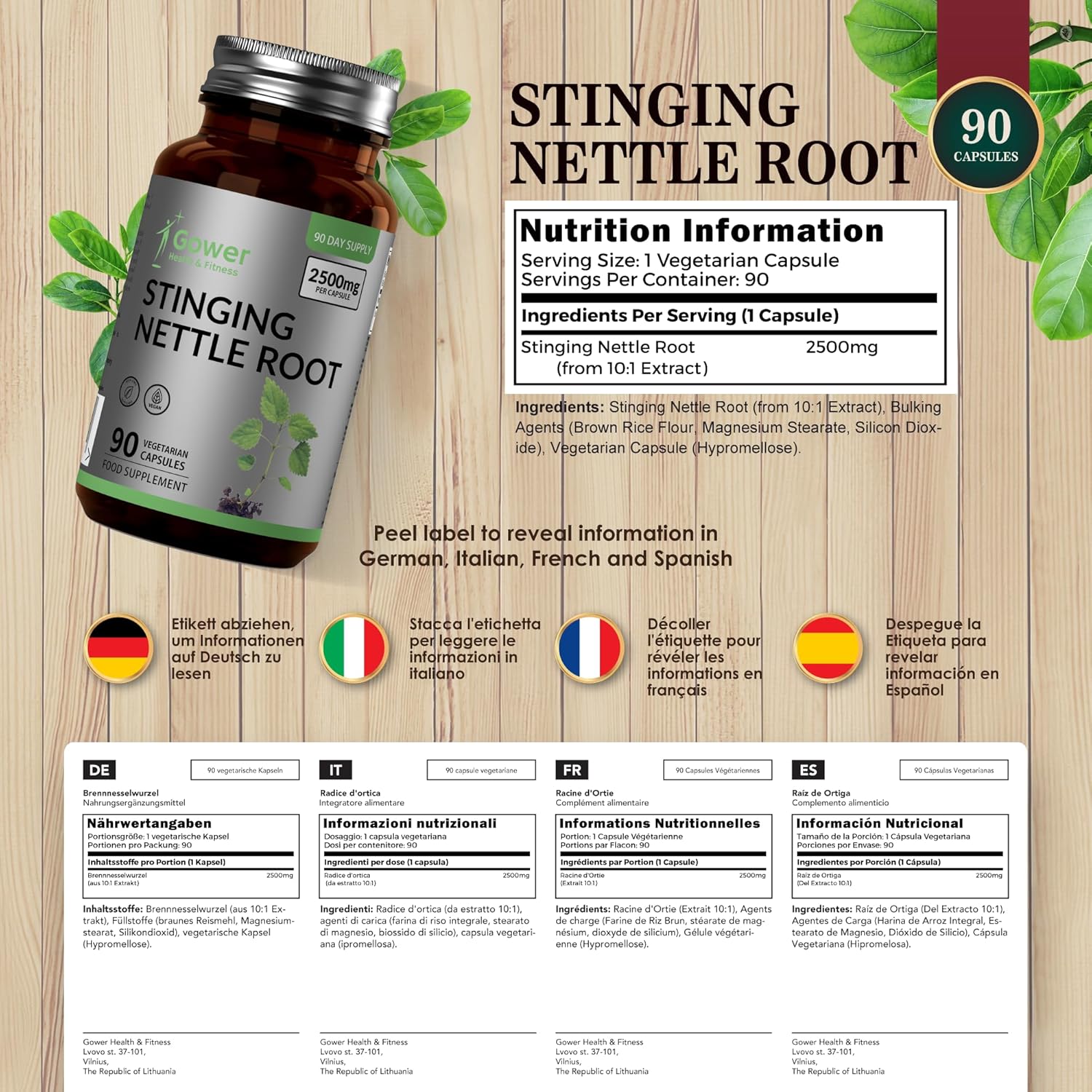 GH Ortie Stinging Nettle - 90 Gelules Racine d' Ortie - 2500mg par Portion (Extrait 10:1) - Extrait de feuille Ortie Haute Concentration - Gélules Ni OGM Ni Gluten Ni Produits Laitiers