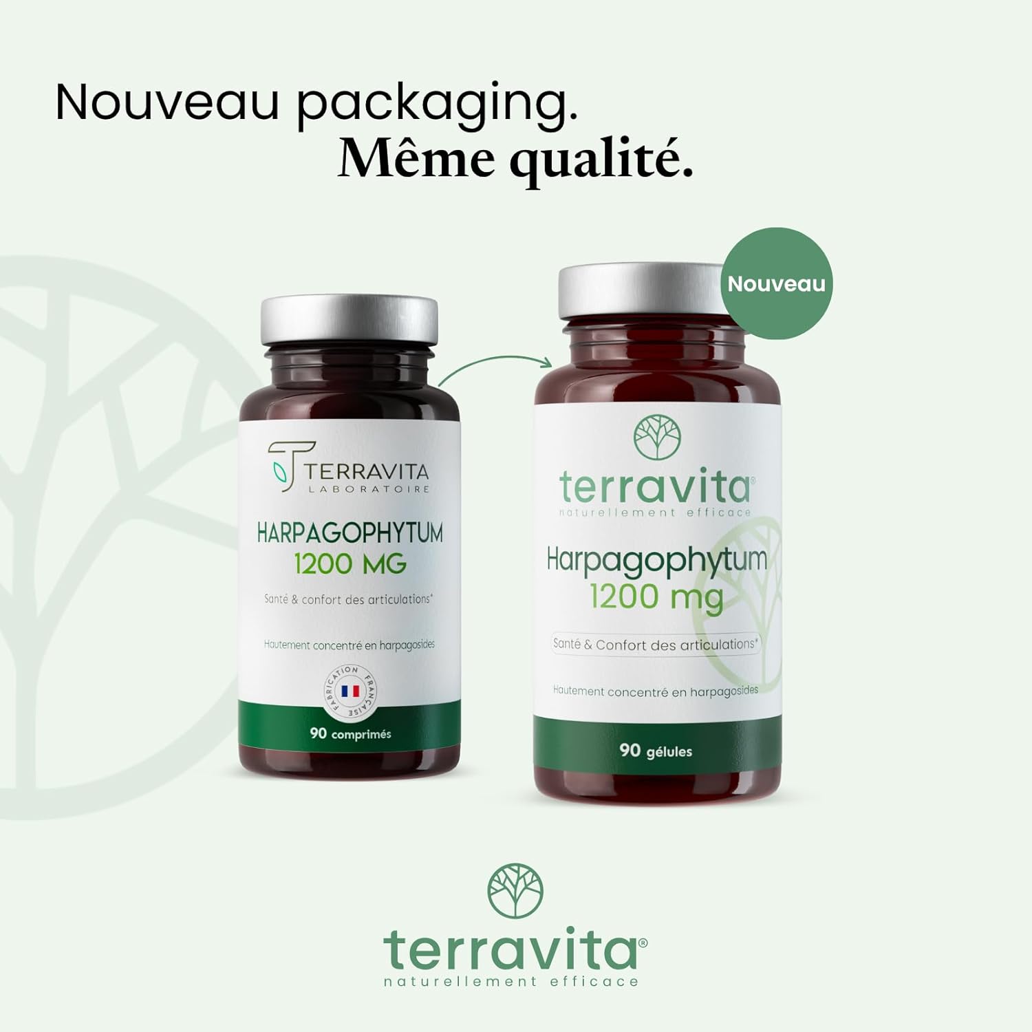 HARPAGOPHYTUM - Extrait 8:1 Ultra Concentré à 5% en Harpagosides - Douleurs Articulaires - Arthrose - Mobilité et Souplesse Renforcées - 90 Gélules de 400 mg - Made in France - Terravita