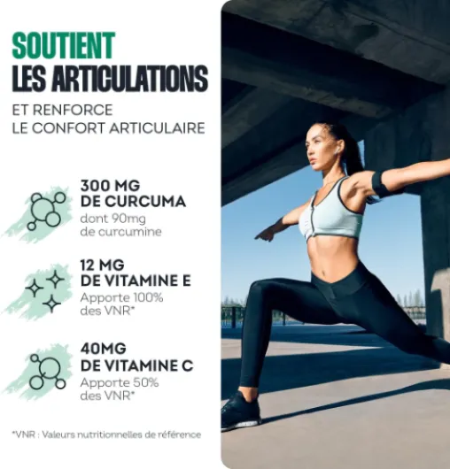 Curcumine - Extrait de Curcuma, Vitamines C & E - Confort Articulaire, Mobilité & Protection Antioxydante - Immunité - Haute Biodisponibilité - Complément Alimentaire - 30 gélules