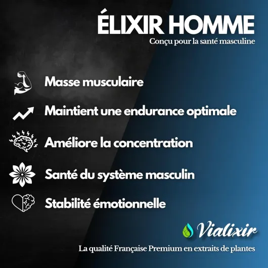 Vitalité & Énergie Homme - Ashwagandha, Maca Bio, Ginseng Rouge, Tribulus, Fenugrec - Endurance & Tonus - 60 Gélules - 100% Naturel - Fabriqué en France – Vialixir
