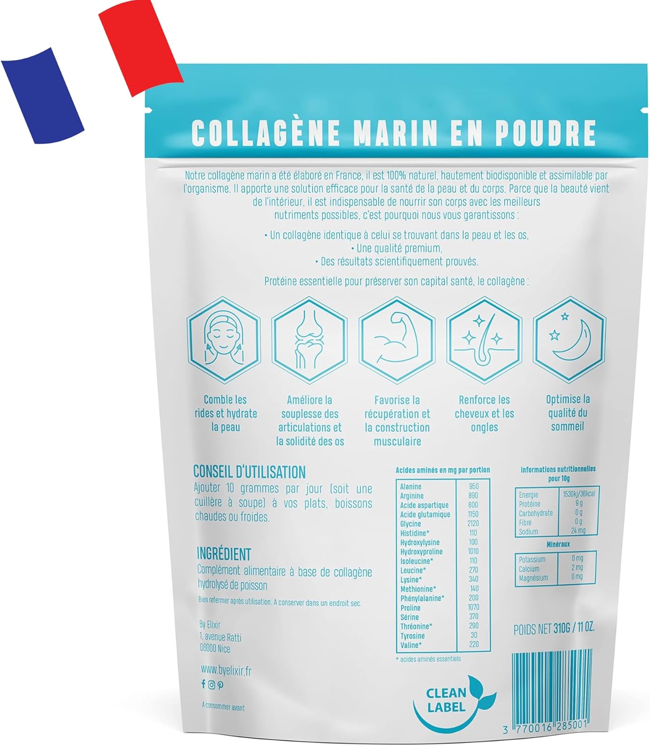Collagène Marin Breveté Peptan Hydrolysé Type I - 310g ￨Peau, Articulations & Cheveux ￨Haute Absorption, Sans additifs, Pur & Naturel