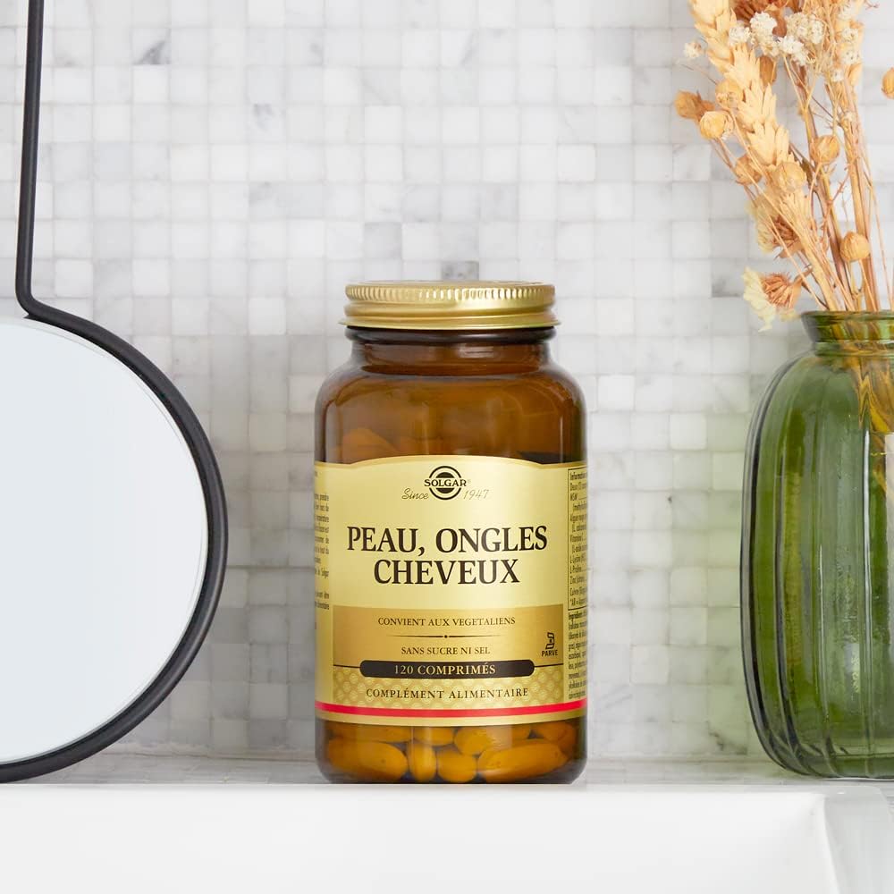 Peau, Ongles, Cheveux - Beauté - Nutriments essentiels : Zinc, Vitamine C, Acides Aminés, Cuivre - Forme Brevetée de MSM - Complément Alimentaire - Flacon de 120 comprimés