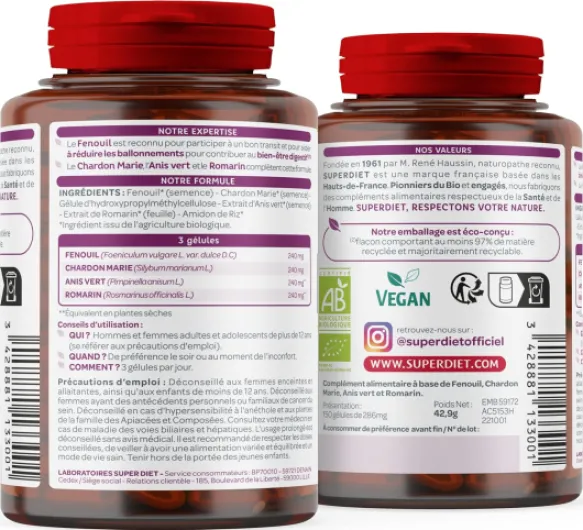 Quatuor Fenouil - Charbon Marie Végétal - Anis Vert - Romarin Activé Bio 150 gélules