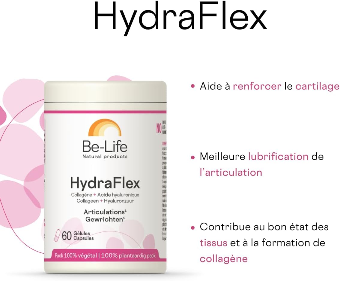BE-LIFE - Hydraflex - Complément alimentaire - Articulations - Bien-être- Pour le confort articulaire - Collagène & acide hyaluronique - 60 Gélules