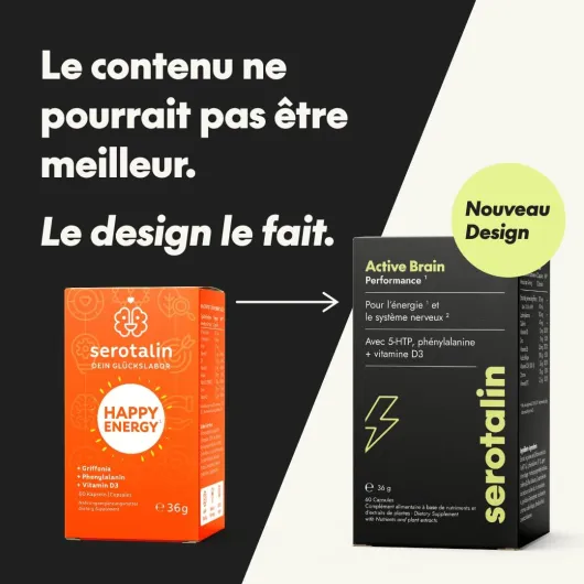 ACTIVE BRAIN Performance (anciennement HAPPY ENERGY) - Hautement dosé avec griffonia, vitamines B, caféine & zinc - Végan & Made in Germany - 60 gélules (2 mois)