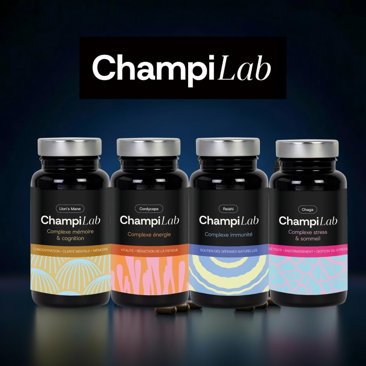 Chaga – Complexe stress & sommeil Champilab – 60 Gélules – Complément naturel pour détente, bien-être mental, relaxation et qualité du sommeil, soutien quotidien du corps et de l’esprit - Cure 1 mois